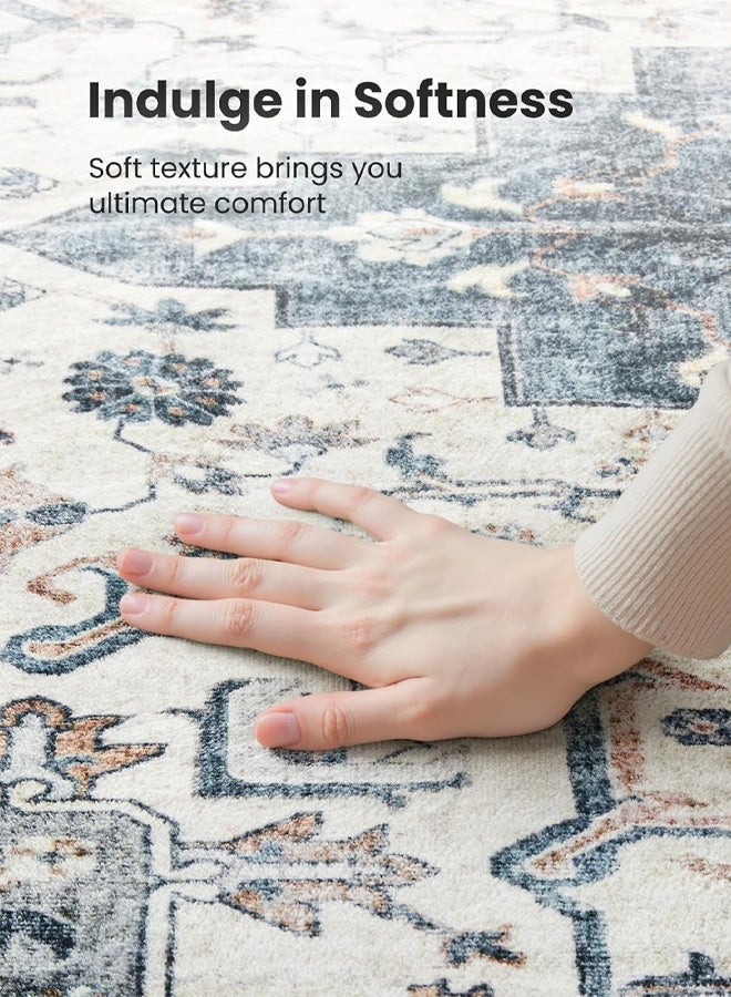 Optico Area Rugs for Living Room, Machine Washable Non Slip Vintage Rugs, Vintage Non-Slip Thin Large Size Area Rug Low Pile Lightweight Chenille Print Rug for Bedroom, Dining Room, Home Office - Image 3